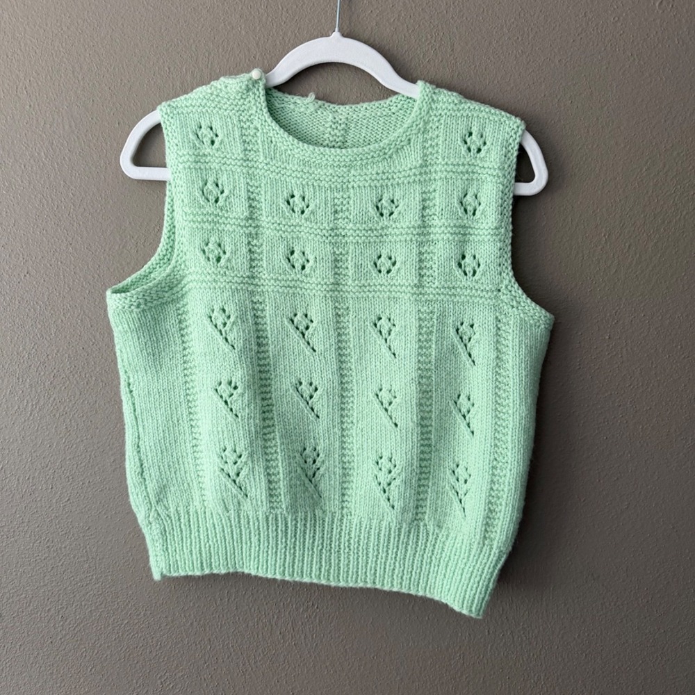 Homemade Vintage Mint Green Knit Sweater Vest‎ Pastel Handmade Coquette Size M
